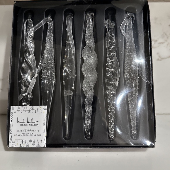 Nicole Miller Twisted Icicle Glass Ornaments - Set Of 6 - Picture 1 of 3